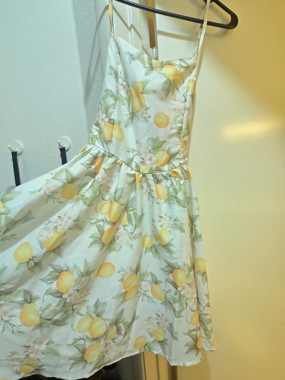 SHEIN White Mini Dress with Yellow Lemon Print